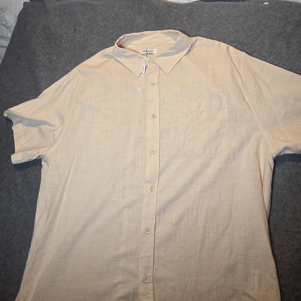JEKAOYI Men's XL Beige Solid Short Sleeve Button-Up Shirt #71